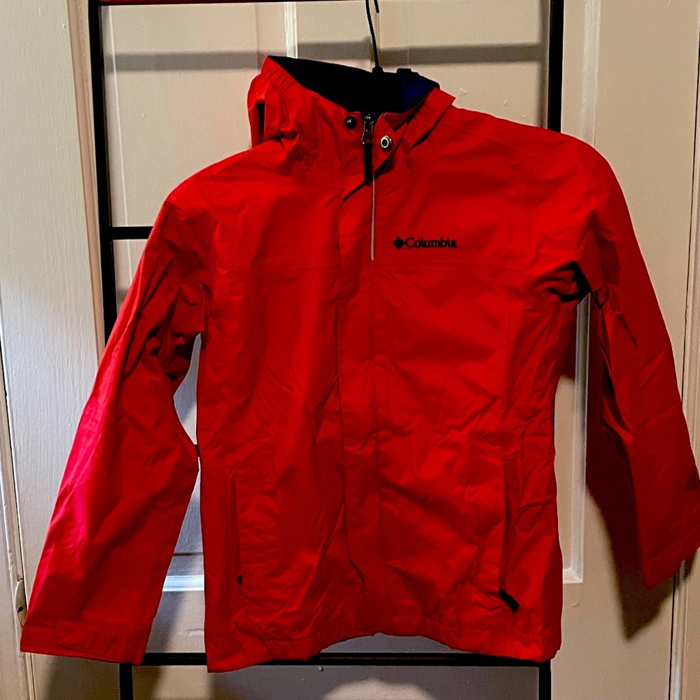 Columbia rain jacket coral red KIDS SMALL EUC